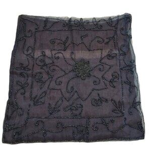 Deep Blue Sheer Beaded Cushion Cover Pillow Case Moody Maximalist Boho